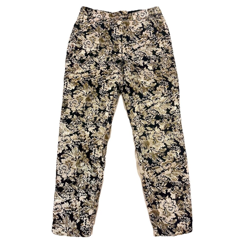 Abercrombie & Fitch Brocade Black Gold Cream Metallic Dress Pants Sz XS 0 Lined